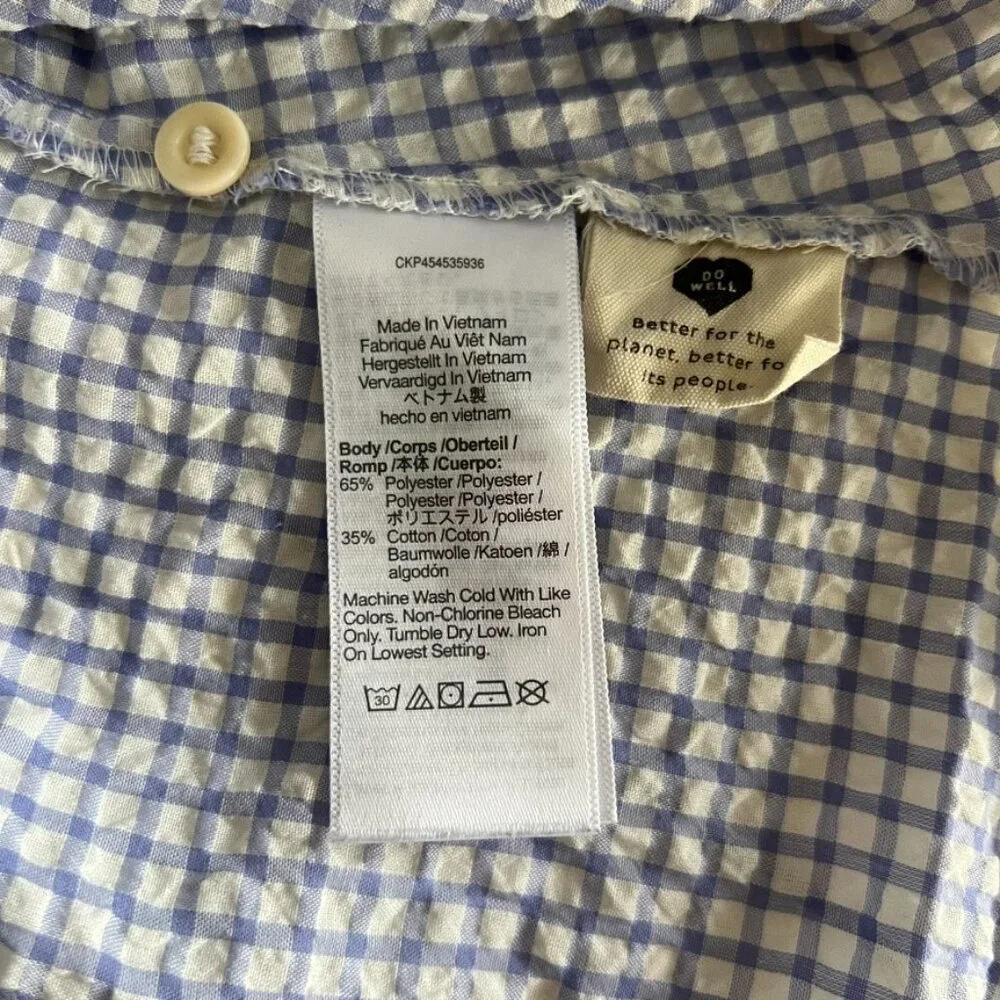 XXS - Madewell - Short Sleeve Button Down - Checkered/Plaid - White/Blue - Picture 5 of 5